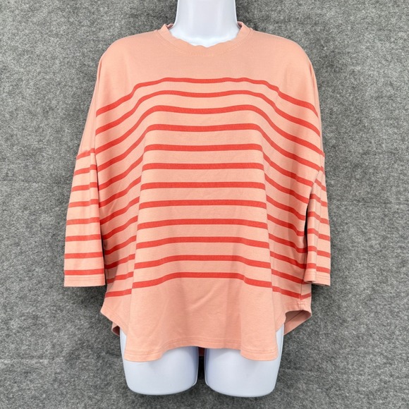 Tops - Pink & Coral Ml Striped‎ Medium Oversized Top With 3/4 Sleeves SMALL ARMS